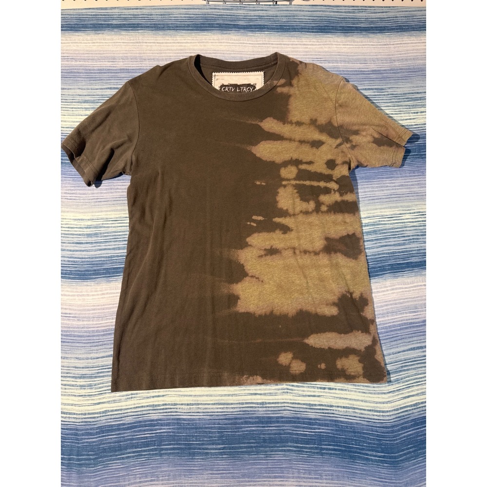 Upcycled Bleach Wash Tee Charcoal Olive Gold Asymmetric Mens Large Moths